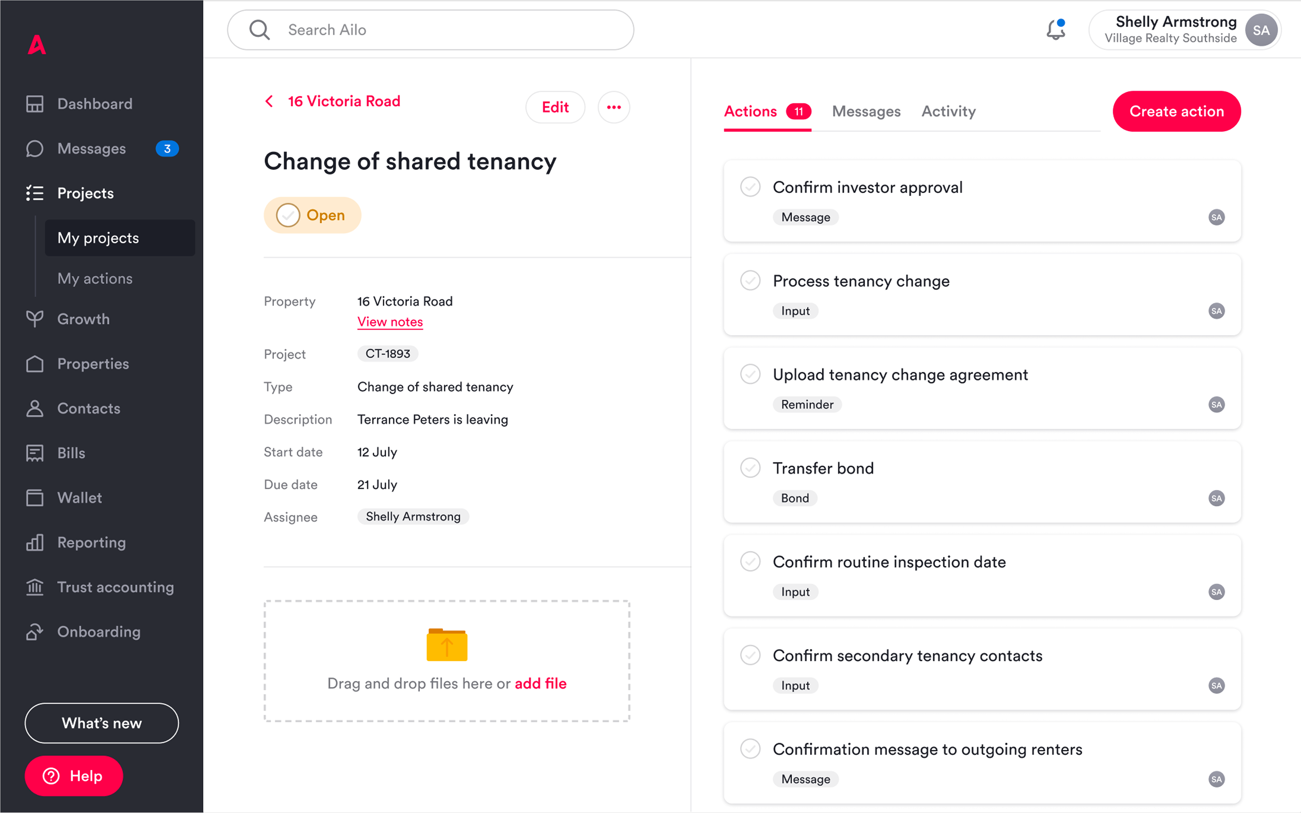 Finished interface: the change of shared tenancy action list