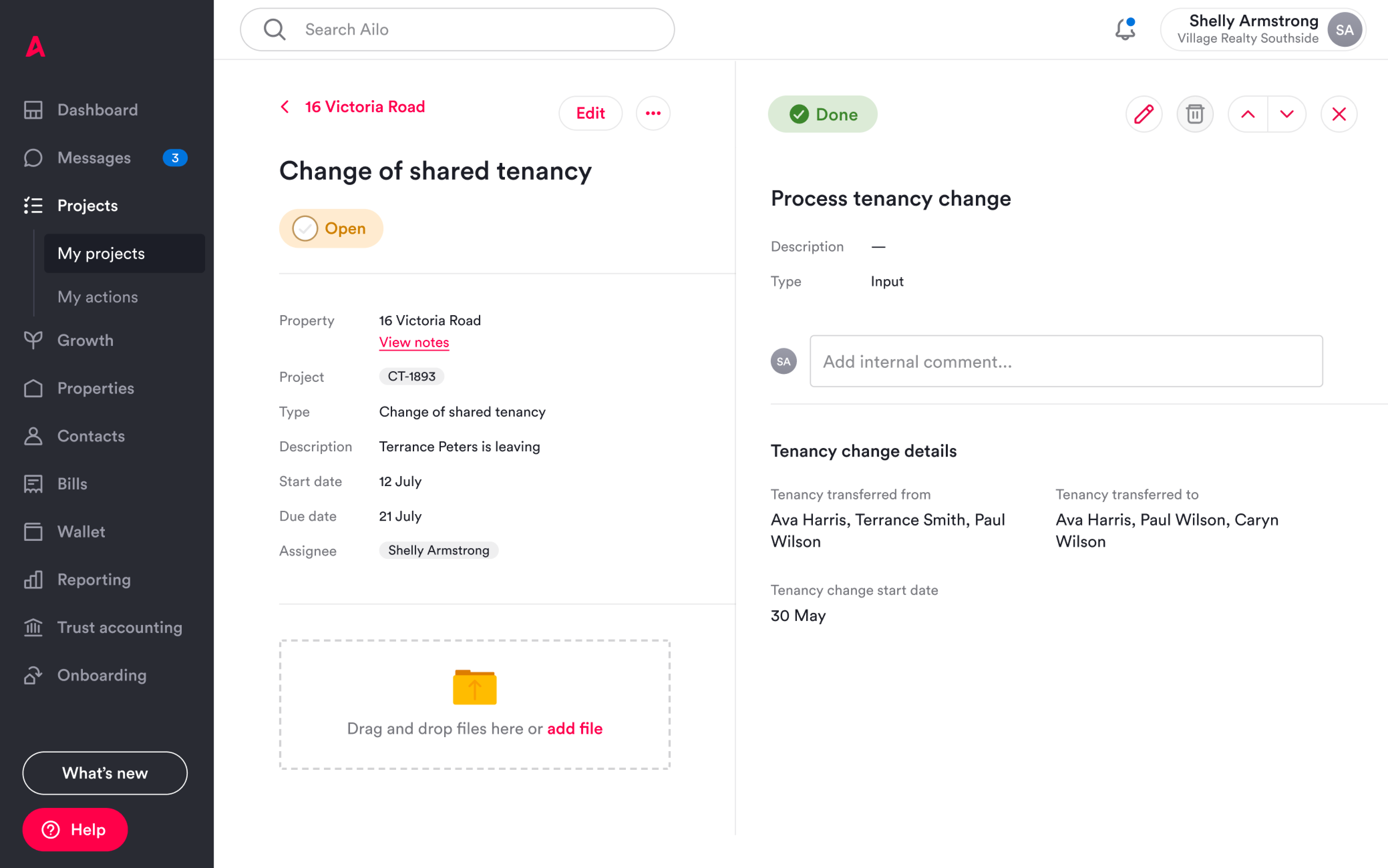 Finished interface: process tenancy change action, completed