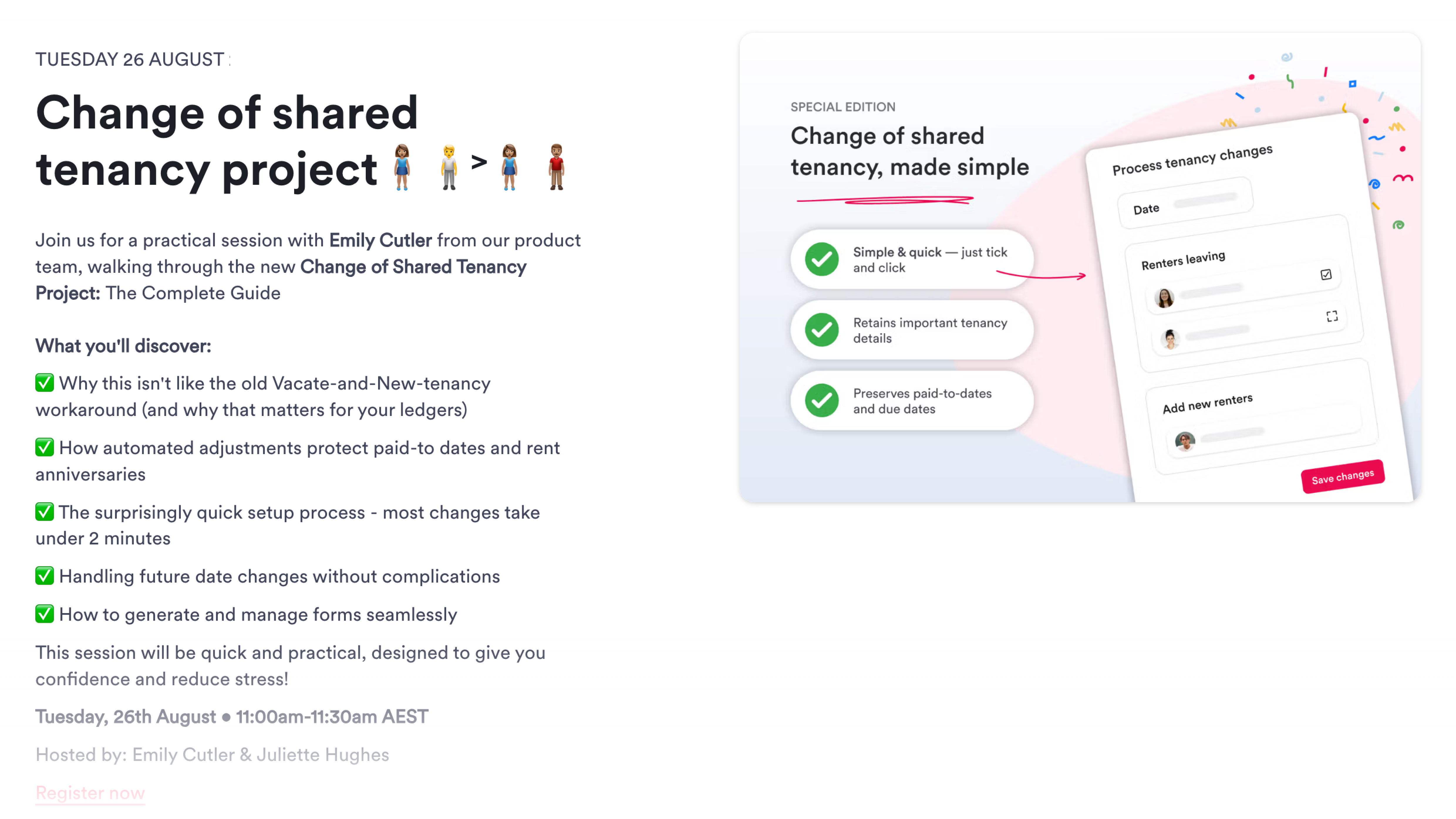 Webinar invite for the Change of Shared Tenancy project walkthrough session